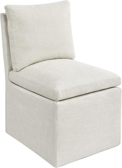 DUHOME Upholstered Armless Dining Chair with Casters,Linen Accent Chair for Living Room,Single Sofa Char with 4 Casters for Bedroom Reading Waiting Kitchen Dining Room