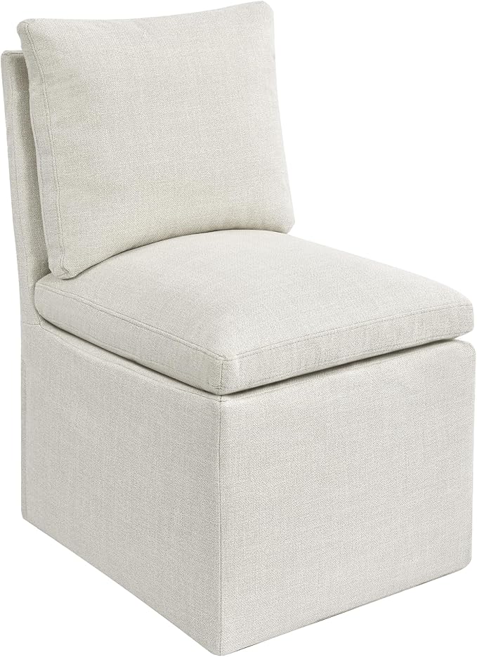 DUHOME Upholstered Armless Dining Chair with Casters,Linen Accent Chair for Living Room,Single Sofa Char with 4 Casters for Bedroom Reading Waiting Kitchen Dining Room