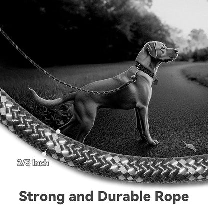 Nylon Dog Leash 6FT 10FT 20FT 30FT Diameter 2/5 Inch with Comfortable Silicone Handle Highly Reflective No Tangle for Medium Large Dogs Outside Walking Camping Backyard. (Black, 20FT * 2/5Inches)