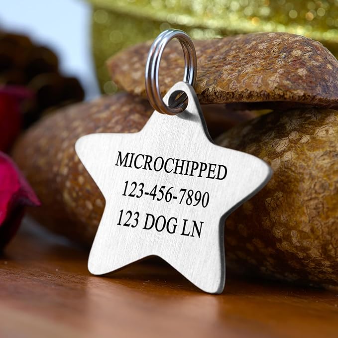 Ultra Joys Cat ID Tag Personalized Pet Tags, Durable Stainless Steel Small Pet Mini Dog Cat Tag Lightweight - Star Tag in Silver