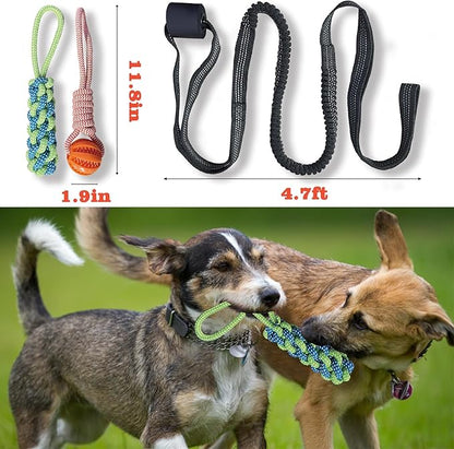 Interactive Dog Toys Tug of War Dog Toy for Small/Medium/Large Dogs,Teething Rope for Teeth Cleaning,Puzzle Ball for Chewing,Dog Bungee Tug Toy Kit, Blue