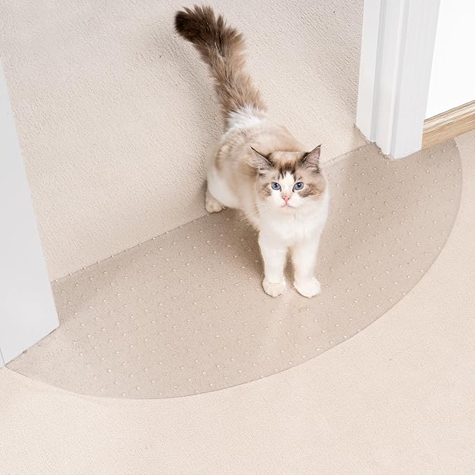 Uross Semi-Circular Carpet Protector for Pets 2PCS, Plastic Cat Carpet Protector for Doorway, Cat Scratch Protector Mat, Cat Ripping Up Carpet Under Door Scratch Stopper