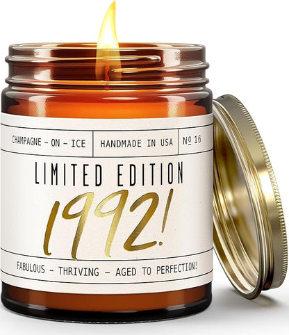 33rd Birthday Gifts for Women - 'Limited Edition 1992' Soy Candle, w/Champagne on Ice I 33 Birthday Gifts for Women I 33rd Gift for Her Ideas I 9oz Reusable Jar, 50Hr Burn, Made in USA
