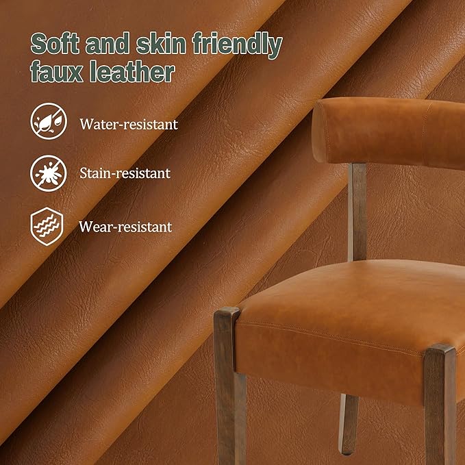 Faux Leather Dining Chairs Set of 2 Upholstered Kitchen & Dining Room Wooden Chairs Mid Century Modern Dining Chairs Low Back, Brown