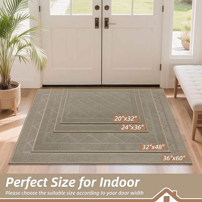 BEQHAUSE Dirt Trapper Door Mat 24" x 36", Doormat Non-Slip Entryway Rugs Washable, Dog Door Mat Stain Resistant and Absorbent Welcome Floor Mat for Front Back Door, Mud Wet Shoes & Paws, Beige