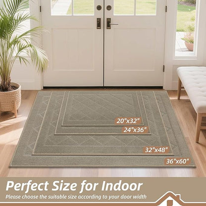 BEQHAUSE Dirt Trapper Door Mat 24" x 36", Doormat Non-Slip Entryway Rugs Washable, Dog Door Mat Stain Resistant and Absorbent Welcome Floor Mat for Front Back Door, Mud Wet Shoes & Paws, Beige