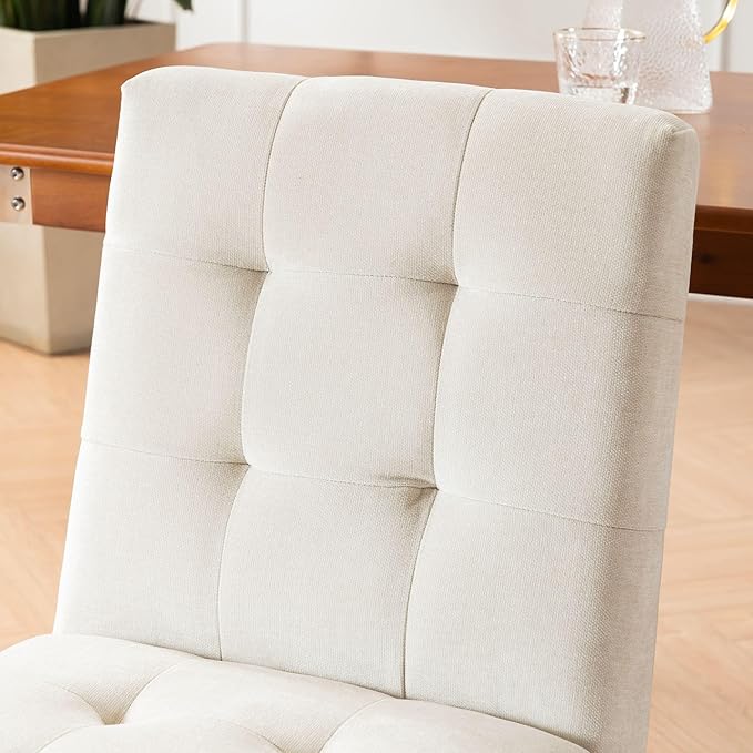 Rowill Modern Upholstered Dining Chairs Parsons Chair Linen Fabric Kitchen Chairs Tufted Armless Dining Room Chairs with Wood Legs Set of 4, Beige