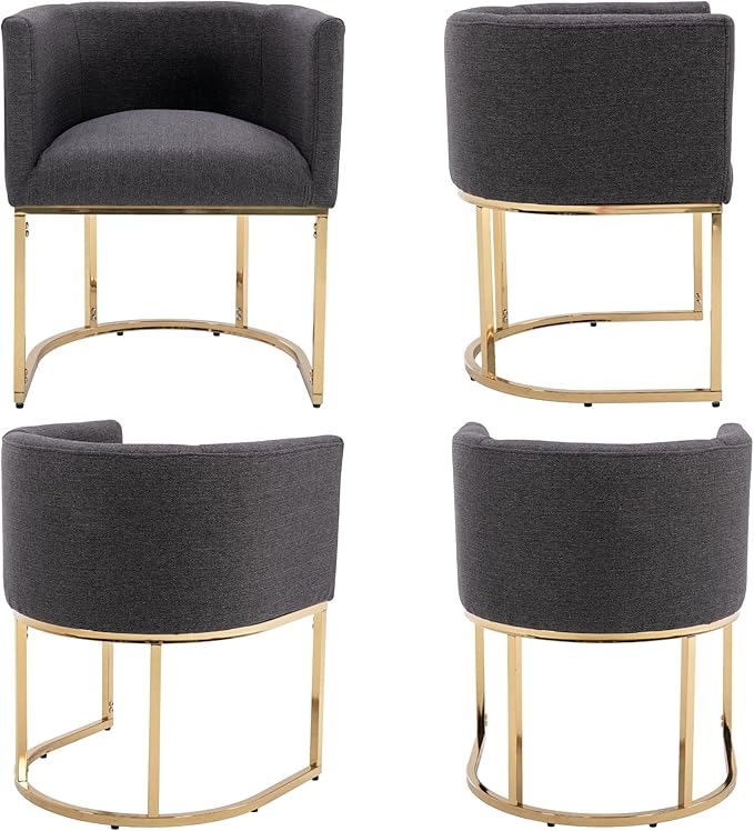 Linen Fabric Dining Chair Modern Barrel Arm Chairs with Black Frame, Upholstered Kitchen Chairs 18.5" Wide Accent Chair for Living Room Dining Room Restaurant, Charcoal