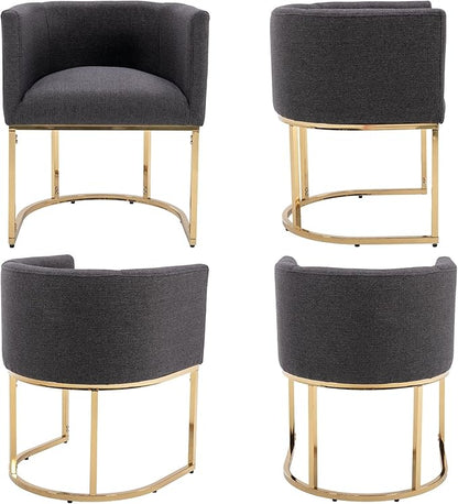 Linen Fabric Dining Chairs Set of 8 Modern Barrel Arm Chairs with Black Frame, Upholstered Kitchen Chairs 18.5" Wide Accent Chairs for Living Room Dining Room Restaurant, Charcoal