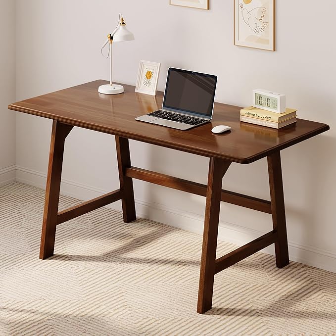 IOTXY Solid Wood Writing Table - 48" W x 24" D Minimalist Computer Desk for Home Office, Work, Study, Creativity, and PC Workstation, Walnut