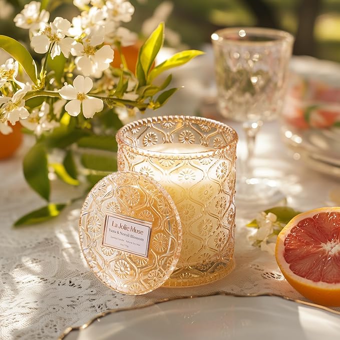 LA JOLIE MUSE Yuzu & Neroli Blossom Candle - Yuzu, Orange Blossom, Cedarwood | 6 oz Natural Soy Wax | 40 Hours Clean Burn | Citrus Scented Candle | Gift-Ready for Hosts & Gatherings