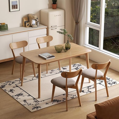 100% Solid Wood Upholstered Dining Chairs, Mid Century Modern Oak Dining Chairs with Curved Back Design with Butterfly Wing Shape for Kitchen, Dining Room, Restaurant (1PK, Log Color-Gray Cushion)