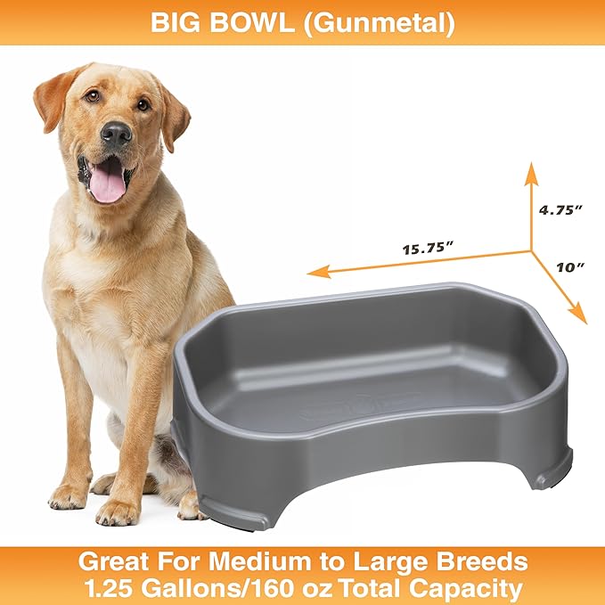 Neater Pet Brands Large Water Bowl for Dogs, Outdoor Dog Water Bowl (1.25 Gallon Extra-Large Capacity), Big Trough Style Food Dish for Indoors or Outside, No Spill Large Dog Bowls, Gunmetal Grey