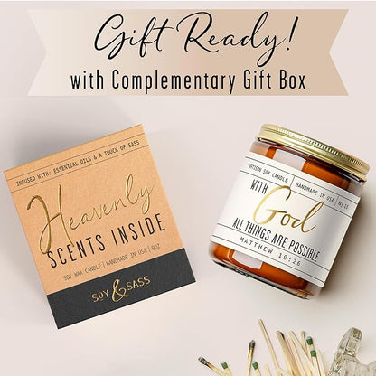 Christian Gifts for Women, Religious Gifts for Women - 'With God' Candle, w/Lily of the Valley & Lavender I Spiritual Gifts for Women I Faith Bible Gifts I Catholic Gifts Women I 50Hr Burn, USA Made