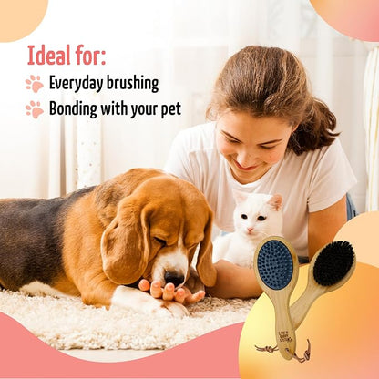 The Buddy System Combo Bristle Pet Brush, 2-in-1 Brush, Durable Rubber Side and Soft Boar Bristle Side - All Pets and Coat Lengths - Top Coat Massage for Cats & Dogs - 1 Pack
