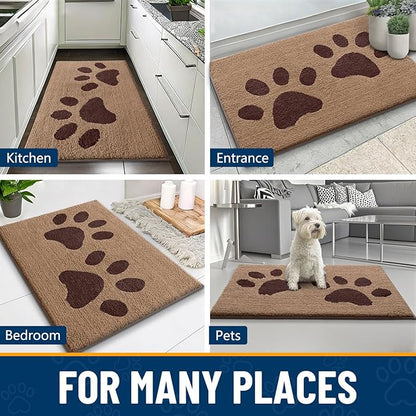 Smiry Dog Door Mat for Muddy Paws, Absorbs Moisture and Dirt, Low-Profile Entryway Mat with Non-Slip Backing, Entry Indoor Outdoor Doormat for Inside Floor (36x24 Inches, Beige, Paw)