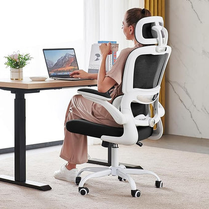 TRALT Office Chair Ergonomic Desk Chair, 330 LBS Home Mesh Office Desk Chairs with Wheels, Comfortable Gaming Chair, High Back Office Chair for Long Hours (Black & White)
