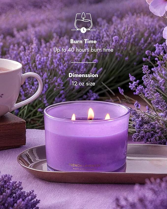96NORTH Luxury Lavender Soy Candle | Large 3 Wick Jar Candle | Up to 50 Hours Burning Time | 100% Natural Soy Wax | Relaxing Aromatherapy Aesthetic Candle | Housewarming Gift for Women and Men