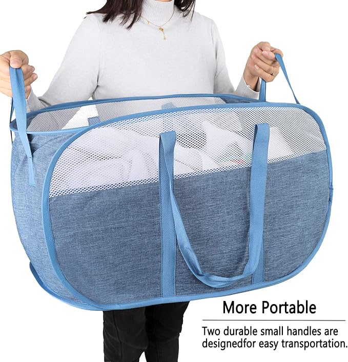 Pop Up Laundry Hamper，with Durable Handles collapsible laundry basket，Easy to Open and Fold for college Dorm,kids room，travel (Blue)…