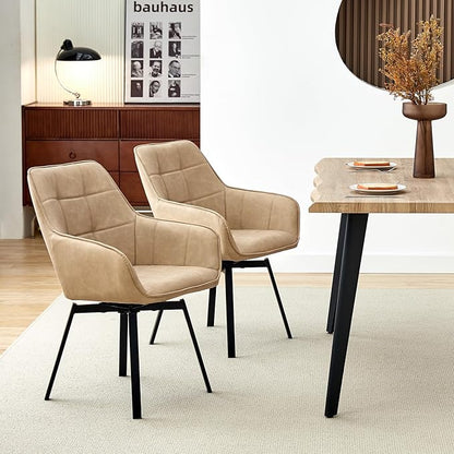 TUKAILAi Swivel Dining Chairs Set of 2, Faux Leather Upholstered Mid Century Accent Chairs with Metal Legs, Rotatable Kitchen Chair for Home Kitchen Restaurant (Cream)