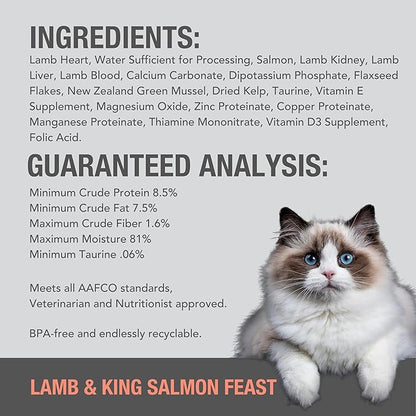 Feline Natural New Zealand Canned Catfood Wet Food, High-Meat, Low-Carb, & Grain Free Cat Food Wet, Lamb & Salmon Feast, 3 oz, Pack of 24