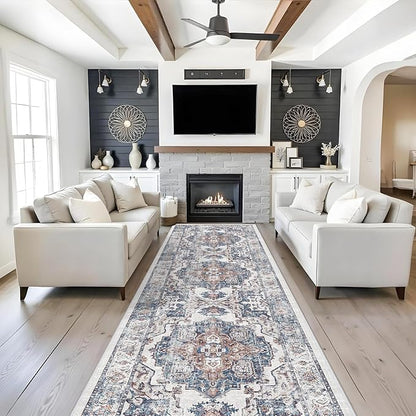 4x12 Wide Hallway Runner Rug: Vintage Washable Soft Runners for Living Room Bedroom Water Resistant Carpet with Non-Slip Backing for Entry Kitchen Dining Room Thin Bathroom Floor Mat(Brick,4x12)