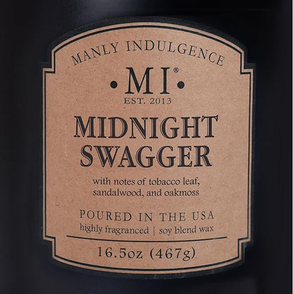Manly Indulgence Midnight Swagger Scented Candles for Men, 2 Wick, 16.5 oz, Premium Soy Blend Wax, 60H Burn, Candles for Home Scented - Made in The USA