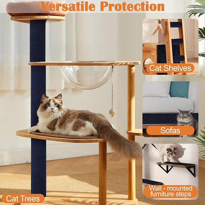Cat Scratch Furniture Protector - 118" x 17" Trimmable Self-Adhesive Cats Claws Scratch Pads, DIY Cat Climbing Couch Protector for Scratch Post Cat Tree Replacement Indoor (Dark Blue)