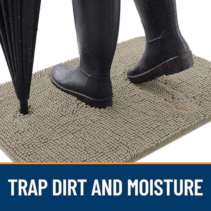 OLANLY Dog Door Mat for Muddy Paws 70x32, Absorbs Moisture and Dirt, Absorbent Non-Slip Washable Doormat, Quick Dry Chenille Mud Mat, Entry Indoor Entryway Carpet for Inside Floor, Warm Taupe
