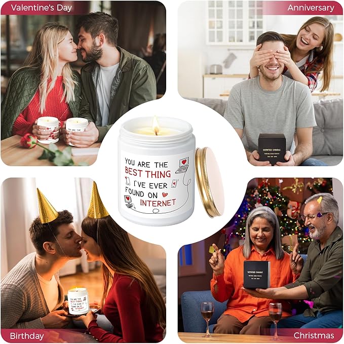 MOASITN Candles for Women Men, Valentines Day, Birthday, Anniversary Romantic & Funny Candle for Girlfriend, Boyfriend, Wife, Friends, Best Thing I Found on The Internet Scented Candles for Her Him