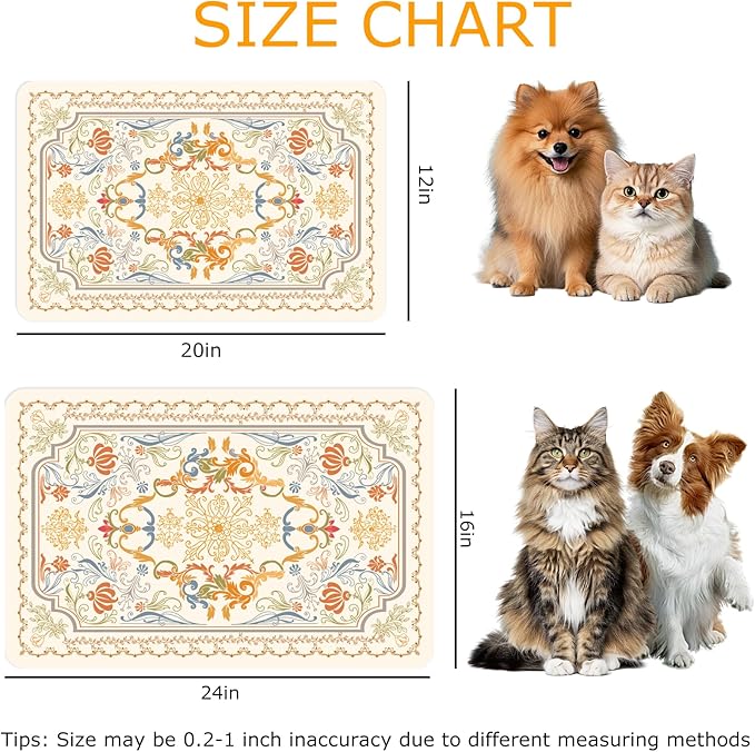 Dog Food Mat Absorbent,Pet Mat for Floors Waterproof Quick Dry Dog Bowl Mat for Food and Water No Stains Non Slip Cat Feeding Mat Pet Supplies 12"×20" Beige Persian Style