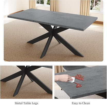 ZckyCine 7-Piece Dining Table Set, 6-Person Modern Rectangular Wooden Expandable Dining Table and 6-Person Leather Dining Chairs, 6-Person Kitchen Table and Chairs, Perfect for Kitchen Dining