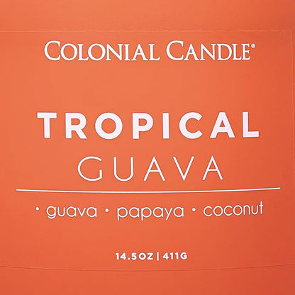 Colonial Candle Tropical Guava Scented Jar Candle, Pop of Color Collection, 3 Wick, 14.5 oz - Up to 60 Hours Burn