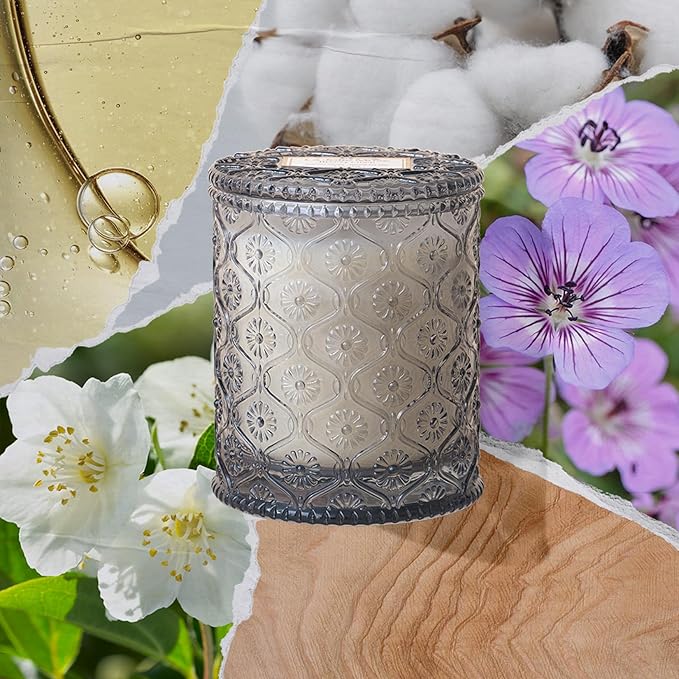 LA JOLIE MUSE Linen Cotton Oasis Scented Candle - Cotton, Jasmine & Warm Musk | 6 oz Natural Soy Wax | 40 Hours Clean Burn | Gift-Ready for Hosts, Gatherings | Elegant Home Décor