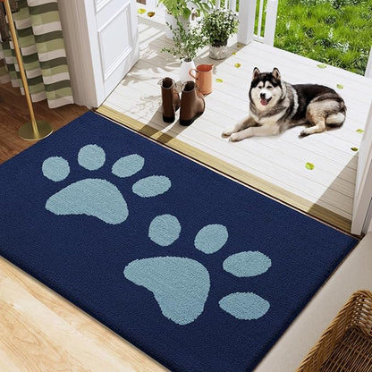 Buganda Dog Door Mat for Muddy Paws, Absorbent Dirt Trapper Washable Indoor Doormats, Non Slip Low-Profile Mud Mat for Dogs, Front Entrance Doormat for Inside Floor (48x30 Inches, Dark Blue)