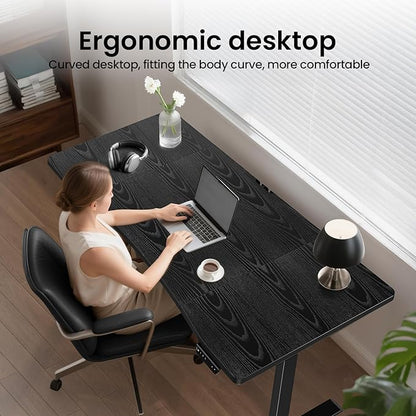 Veken 63 x 28 Inch Electric Standing Desk, Sit to Stand Up, Work Home Office Computer Table for Study, Walking Pad, Writing, and Games, Wooden Desktop Desks, Black