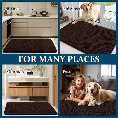 OLANLY Dog Door Mat for Muddy Paws 36x24, Absorbs Moisture and Dirt, Absorbent Non-Slip Washable Doormat, Quick Dry Chenille Mud Mat for Dogs, Entry Indoor Entryway Carpet for Inside Floor, Brown