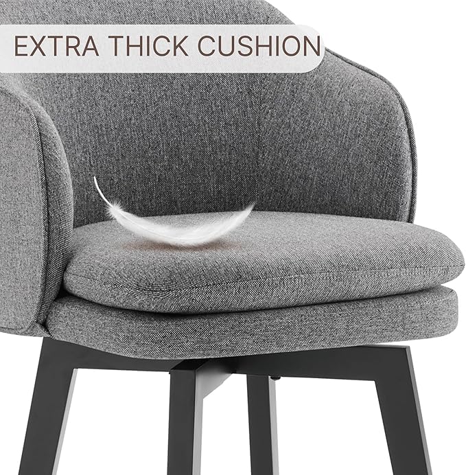 Counter Height Barstools 26 inch Upholstered Swivel Bar Stools with Back and Wood Legs for Kitchen Island,Set of 2,Dark Grey Fabric