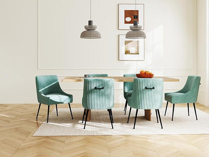 Velvet Dining Chairs Set of 2,Green Upholstered Living Room Chairs with Black Metal Legs, Modern Tufted Accent Chairs for Living Room, Study Room, Kitchen