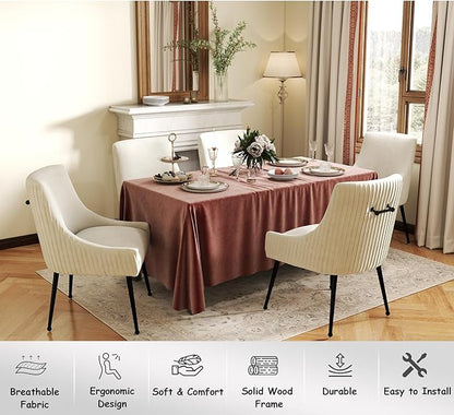 Velvet Dining Chairs Set of 2,Beige Upholstered Living Room Chairs with Black Metal Legs, Modern Tufted Accent Chairs for Living Room, Study Room, Kitchen