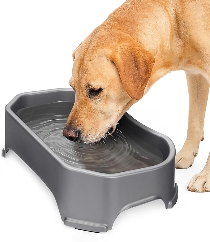 Neater Pet Brands Large Water Bowl for Dogs, Outdoor Dog Water Bowl (1.25 Gallon Extra-Large Capacity), Big Trough Style Food Dish for Indoors or Outside, No Spill Large Dog Bowls, Gunmetal Grey