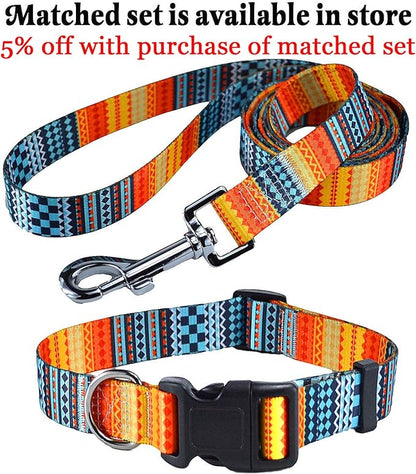 Dog Collar with Bohemia Floral Tribal Geometric Patterns - Soft Ethnic Style Collar Adjustable for Small Medium Large Dogs(Bohemian Orange,S)