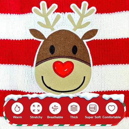 PETCARE Reindeer Christmas Dog Sweater Red Striped Cat Sweater Cartoon Elk Pet Vest Holiday Dog Clothes Puppy Sweaters for Small Medium Large Dogs Cats Fall Winter Outfits Xmas Dogs Costume,Large