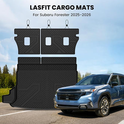 LASFIT Cargo Tray Mat & Backrest Mat for Subaru Forester 2025-2026 (Not Fit Hybrid & Wilderness), All Weather TPE Custom Fit Easy Clean Trunk Mat for Forester 2025 2026 Car Cagro Liners,Black