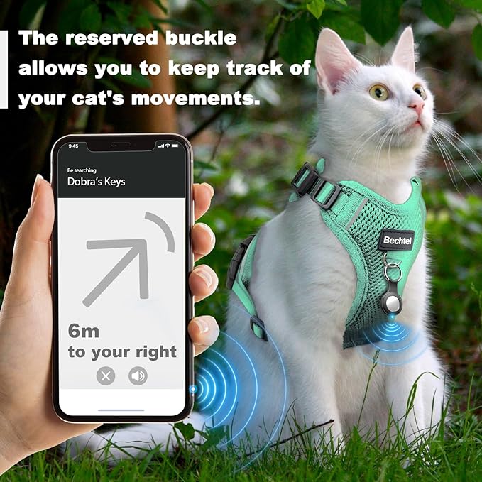 Cat Harness and Leash for Walking, The Upgrade Can be Adjusted in Four Directions and Breathable Cat Harness for Anti Escape That can be Fitted and Positioned, Reflective Strips Harness, Green,S