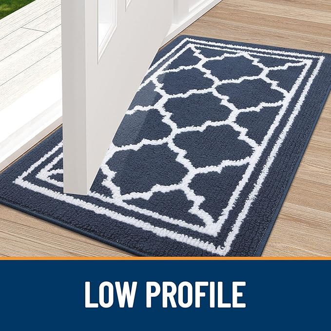 Buganda Indoor Door Mat, Dirt-Resistant and Absorbent Doormat, Anti-Slip, Low Profile Floor Mats for Inside Entryway, Front, and Back Door Entrance (30x17 Inches, Navy Blue)