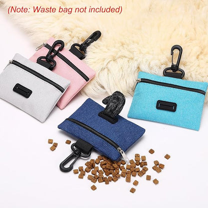 Dog Poop Bag Holder, Pet Waste Bag Dispenser Dog Treat Pouch with Clip Oxford Cloth Portable Reusable Easy Cleanup(2Pcs, Navy Blue/Gray), Intended for Outdoor/Travel/Walking