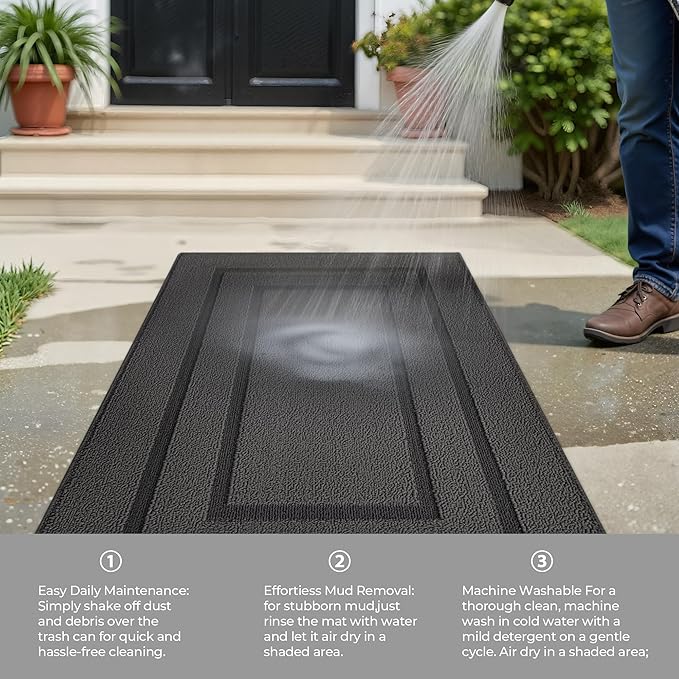 GRANNY SAYS Kitchen Mats for Floor Resist Dirt Kitchen Rugs Non Slip Washable, Large Rug Runner for Sink Laundry Thick Durable Polypropylene Comfort Standing, 59" x 19.7", Charcoal Grey