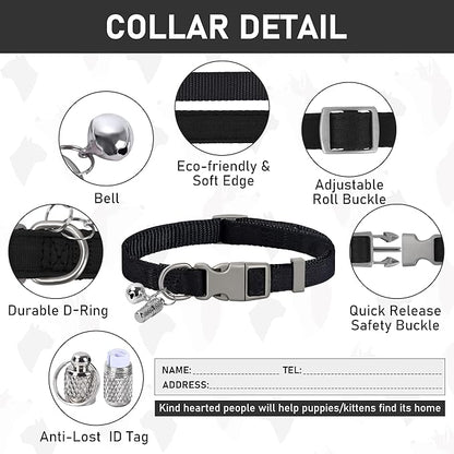 GAMUDA Small Dog Harness Collar and Leash Set, Step in No Chock No Pull Linen Fabric Soft Mesh Dog Vest Harnesses Reflective for Dogs Puppy Cats Kitten Rabbit (Black, M)