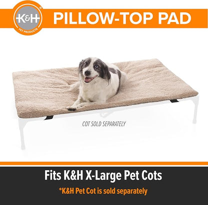 K&H Elevated Dog Bed Pet Cot Pad (Cot Sold Separately), X-Large 50x32 Tan | Pillow-Top Comfort for K&H Extra Large Raised Dog Bed, Soft & Fluffy Fleece, Secure Fit Straps, Machine Washable, Portable